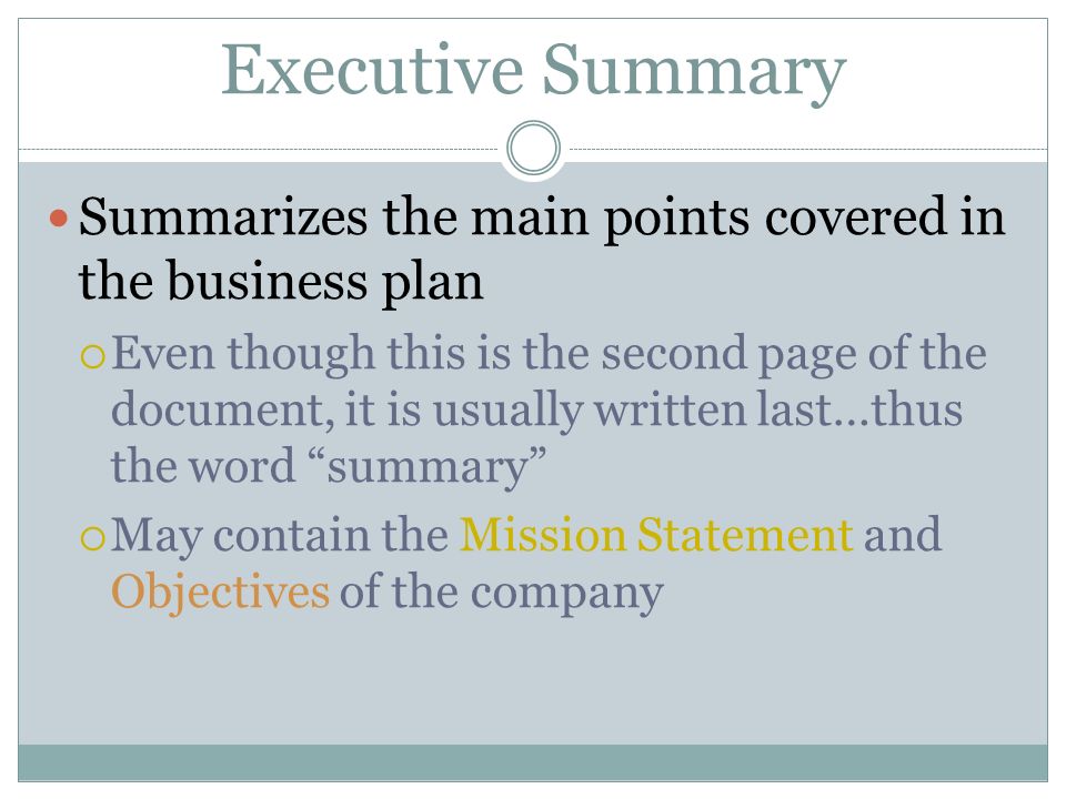 the executive summary section of the business plan contains coronoid